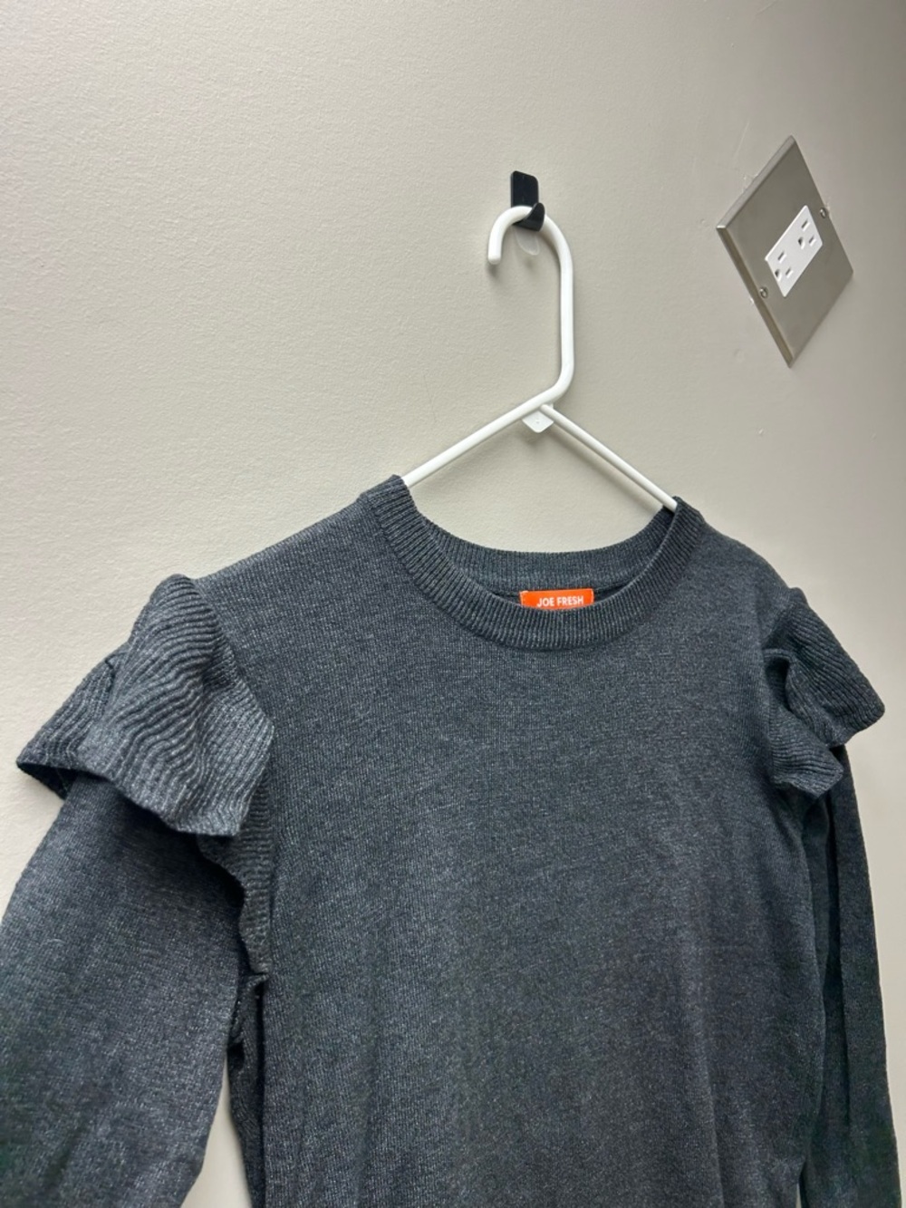 Joe Fresh Women’s Dark Grey Long Sleeve with Ruffle Shoulders - Picture 2 of 5